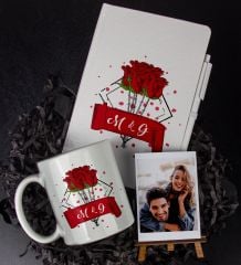 eJOYA Kişiye Özel Gül Temalı Defter Kalem Kupa Ve Fotoğraflık Hediye Seti 85808