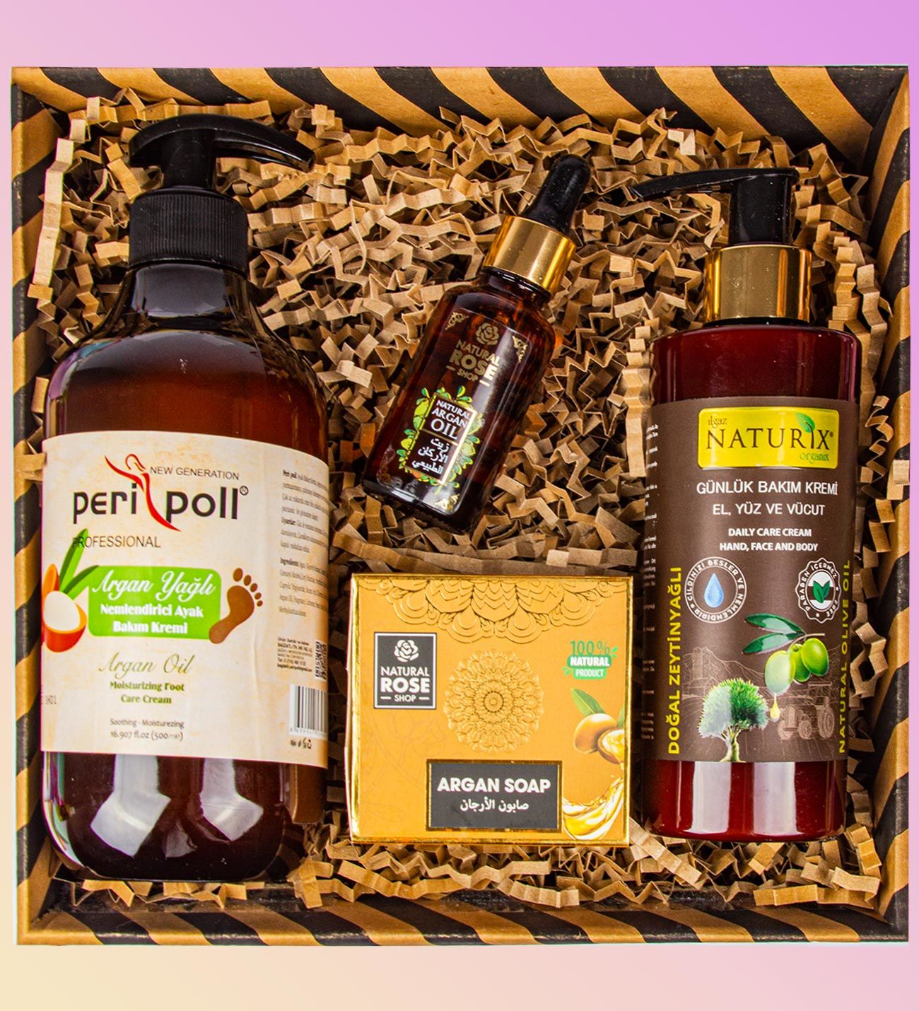 eJOYA Doğal Sabun & Zeytinyağlı Vücut Kremi & Peripol Ayak Argan Bakım Yağı & Argan Yağı Kozmetik Hediye Kutusu 110928
