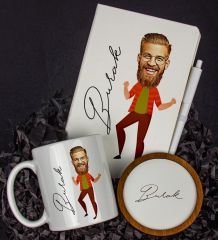 eJOYA Kişiye Özel Karikatür Tasarım Defter Kalem Kupa Ve Bardak Altlığı Hediye Seti 96224