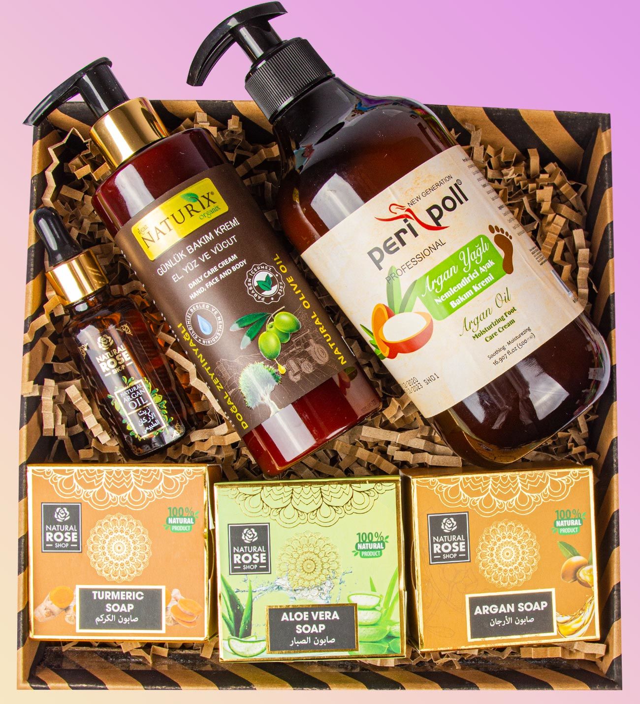 eJOYA Doğal Sabunlar & Zeytinyağlı Vücut Kremi & Peripol Ayak Argan Bakım Yağı & Argan Yağı Kozmetik Hediye Kutusu 110929