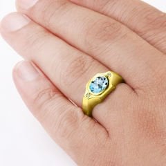eJOYA Mavi Topaz ve Pırlanta Taşlı Altın Erkek Yüzük 69893