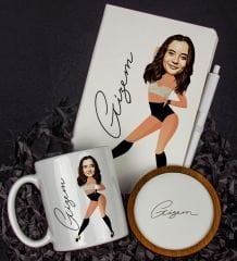 eJOYA Kişiye Özel Karikatür Tasarım Defter Kalem Kupa Ve Bardak Altlığı Hediye Seti 96234