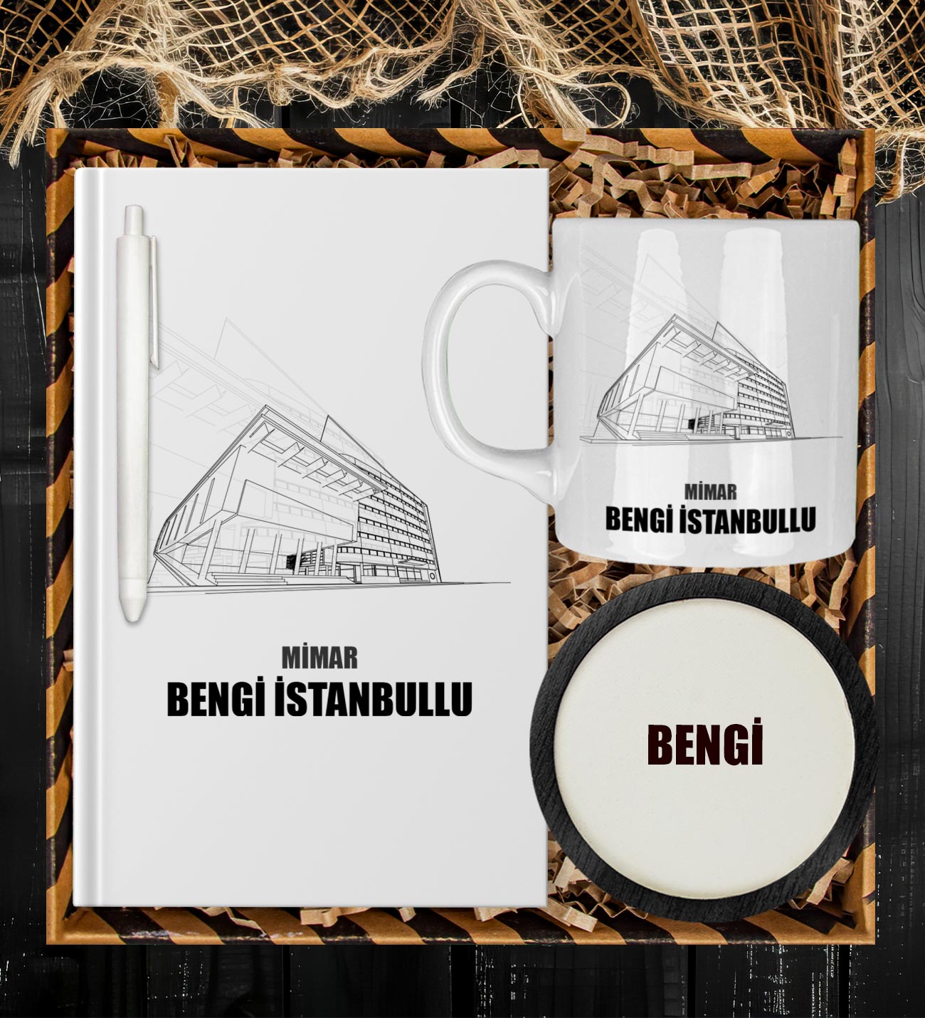 Kişiye Özel Mimar Tasarım Defter Kalem Kupa Ve Bardak Altlığı Hediye 81444