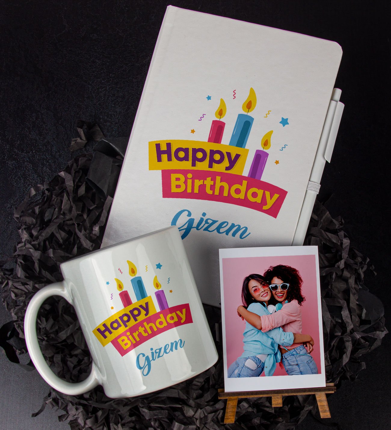 eJOYA Kişiye Özel Happy Birthday Temalı Defter Kalem Kupa Ve Fotoğraflık Hediye Seti 85828