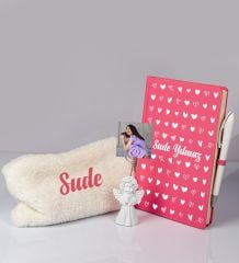 eJOYA Sevgililere Özel Defter Kalem Fotoğraflı Melek Notluk Ve Peluş Kalemlik Hediye Seti 106893