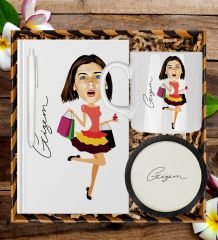 eJOYA Kişiye Özel Karikatür Tasarım Defter Kalem Kupa Ve Bardak Altlığı Hediye Seti 96246