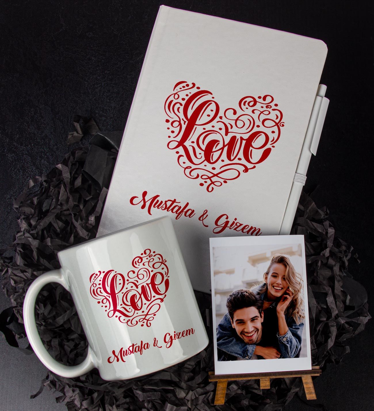 eJOYA Kişiye Özel LoVe Temalı Defter Kalem Kupa Ve Fotoğraflık Hediye Seti 85883