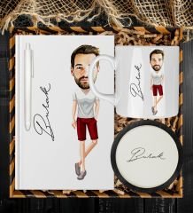 eJOYA Kişiye Özel Karikatür Tasarım Defter Kalem Kupa Ve Bardak Altlığı Hediye Seti 96250