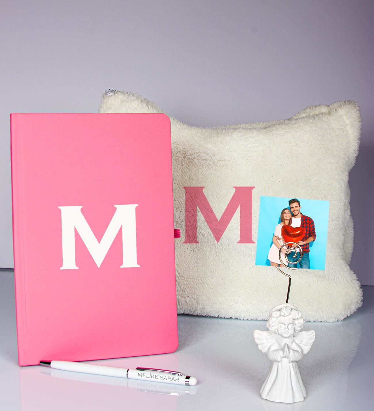 eJOYA Kişiye Özel Defter Kalem Fotoğraflı Melek Notluk Ve Peluş Çanta Hediye Seti 106916