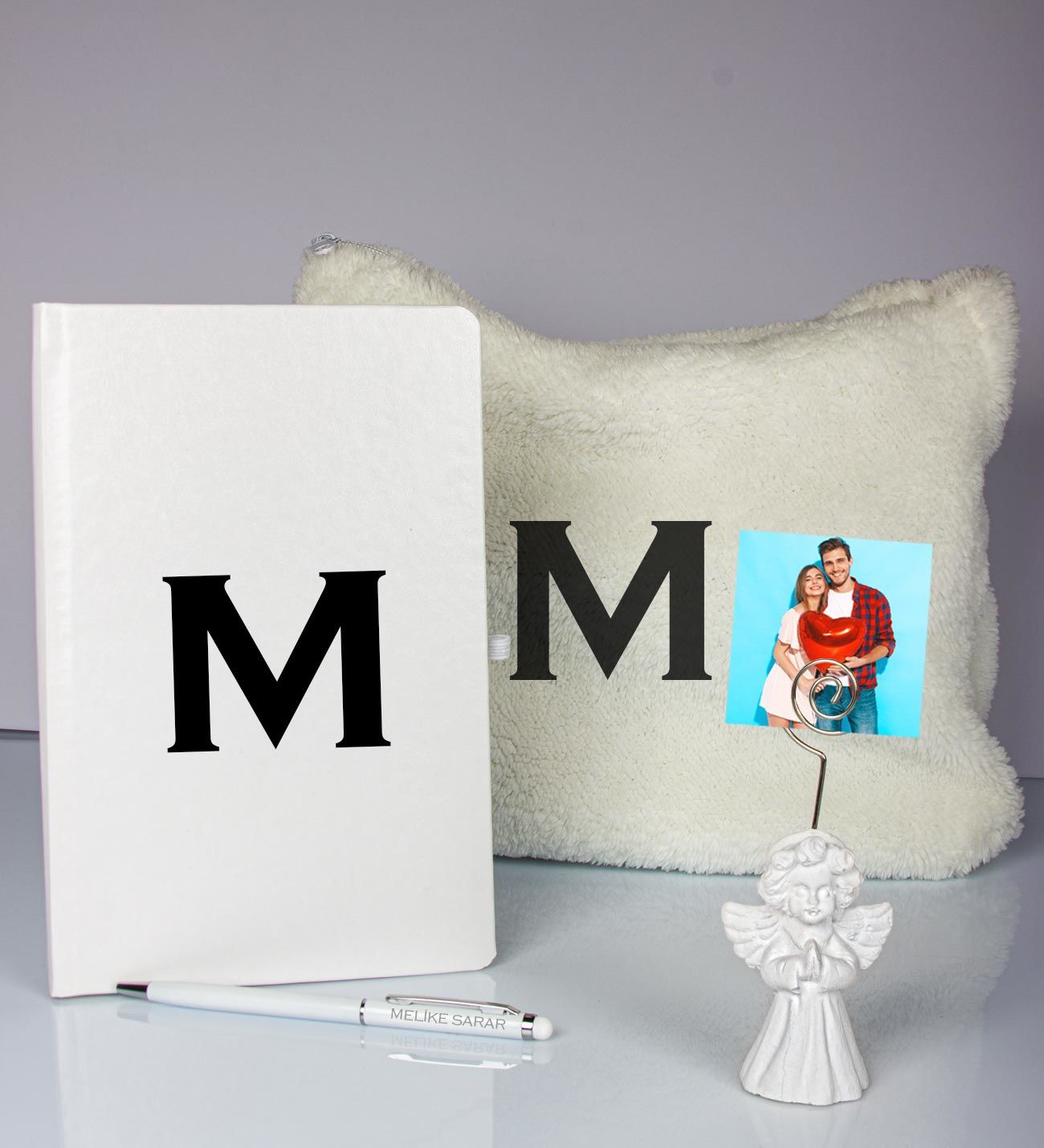 eJOYA Kişiye Özel Defter Kalem Fotoğraflı Melek Notluk Ve Peluş Çanta Hediye Seti 106917
