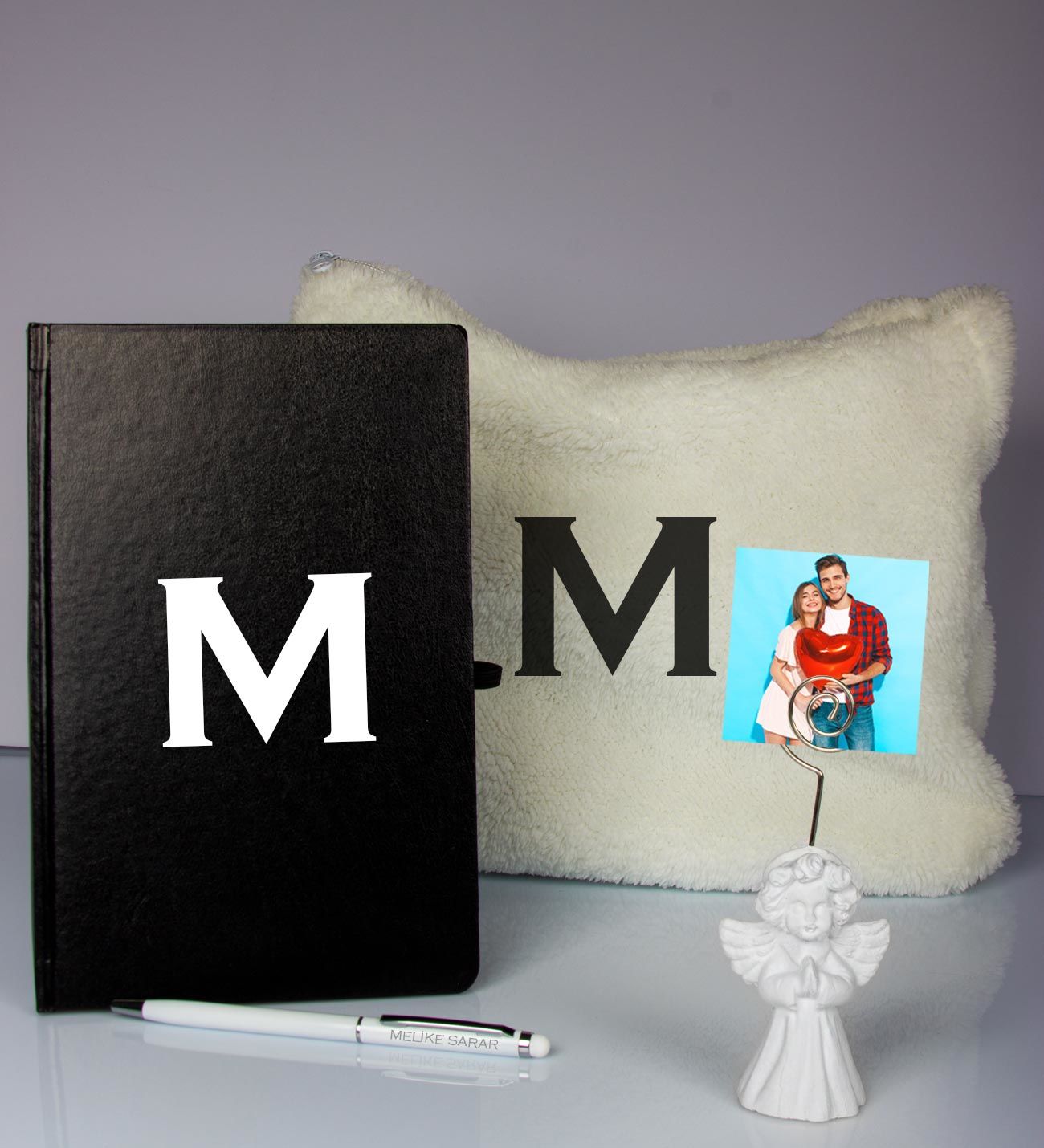 eJOYA Kişiye Özel Defter Kalem Fotoğraflı Melek Notluk Ve Peluş Çanta Hediye Seti 106918