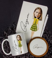 eJOYA Kişiye Özel Karikatür Tasarım Defter Kalem Kupa Ve Bardak Altlığı Hediye Seti 96258