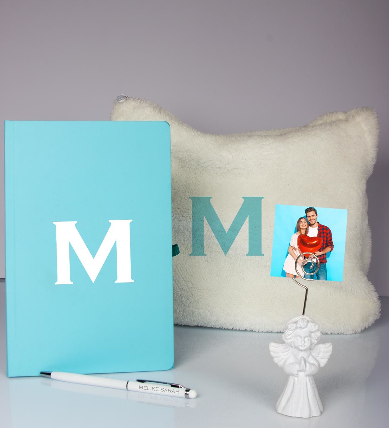 eJOYA Kişiye Özel Defter Kalem Fotoğraflı Melek Notluk Ve Peluş Çanta Hediye Seti 106921