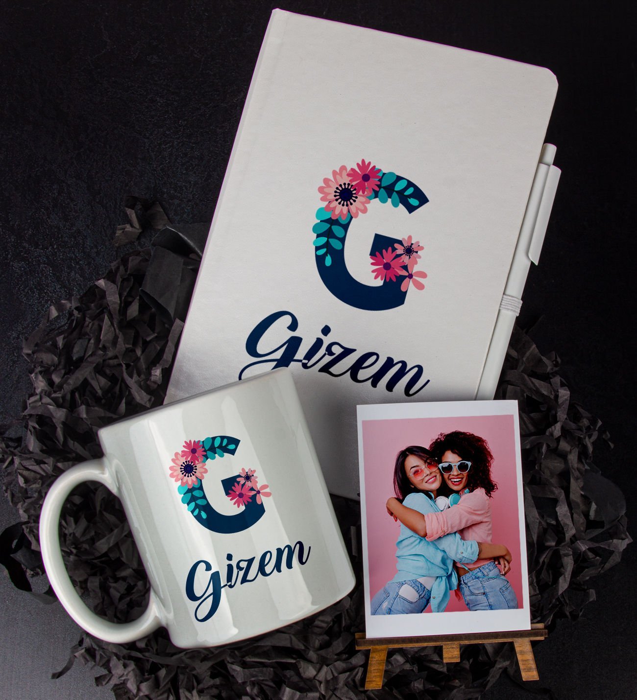 eJOYA Kişiye Özel Harf Tasarım Defter Kalem Kupa Ve Fotoğraflık Hediye Seti 85909