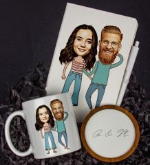 eJOYA Kişiye Özel Karikatür Tasarım Defter Kalem Kupa Ve Bardak Altlığı Hediye Seti 96268