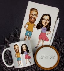 eJOYA Kişiye Özel Karikatür Tasarım Defter Kalem Kupa Ve Bardak Altlığı Hediye Seti 96269