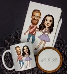 eJOYA Kişiye Özel Karikatür Tasarım Defter Kalem Kupa Ve Bardak Altlığı Hediye Seti 96270