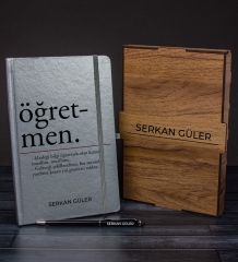 eJOYA Öğretmenlere Özel Ahşap Kutuda Defter Kalem Hediye Seti 110579