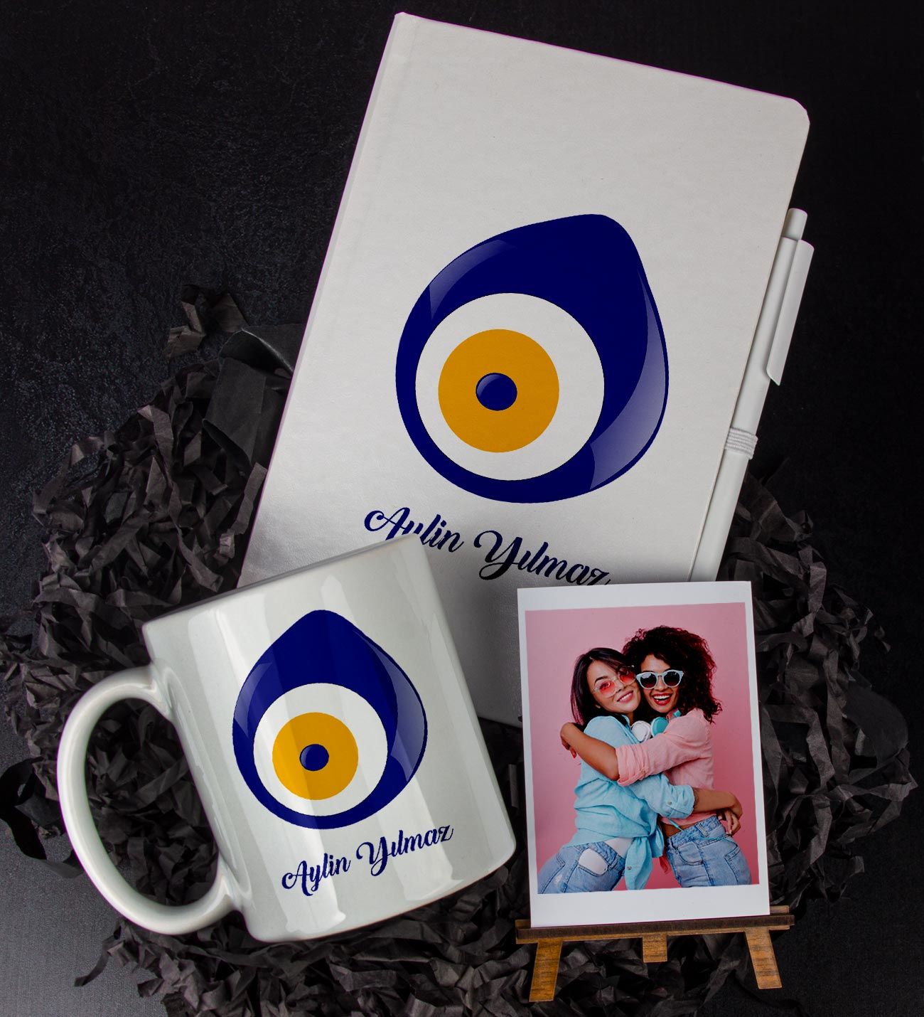 eJOYA Kişiye Özel Nazar Boncuğu Defter Kalem Kupa Ve Fotoğraflık Hediye Seti 85953