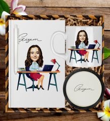 eJOYA Kişiye Özel Karikatür Tasarım Defter Kalem Kupa Ve Bardak Altlığı Hediye Seti 96279