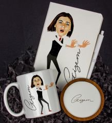 eJOYA Kişiye Özel Karikatür Tasarım Defter Kalem Kupa Ve Bardak Altlığı Hediye Seti 96284