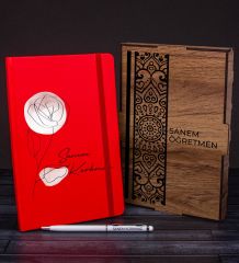 eJOYA Öğretmenlere Özel Ahşap Kutuda Defter Kalem Hediye Seti 110626