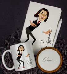 eJOYA Kişiye Özel Karikatür Tasarım Defter Kalem Kupa Ve Bardak Altlığı Hediye Seti 96285