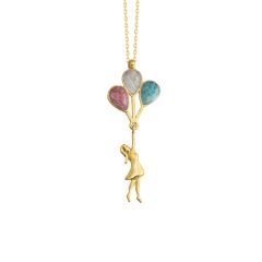 eJOYA 14 Ayar Altın Kız Çocuk Balon Taşlı Kolye 83594