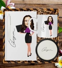 eJOYA Kişiye Özel Karikatür Tasarım Defter Kalem Kupa Ve Bardak Altlığı Hediye Seti 96300