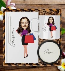 eJOYA Kişiye Özel Karikatür Tasarım Defter Kalem Kupa Ve Bardak Altlığı Hediye Seti 96301