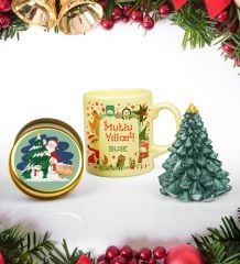 eJOYA Kişiye Özel Yeni Yıl Tasarımlı Kupa & Metal Kutusunda Mum & Çam Ağacı Biblo Hediye Seti 110679