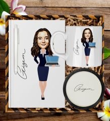 eJOYA Kişiye Özel Karikatür Tasarım Defter Kalem Kupa Ve Bardak Altlığı Hediye Seti 96305