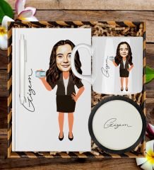 eJOYA Kişiye Özel Karikatür Tasarım Defter Kalem Kupa Ve Bardak Altlığı Hediye Seti 96308