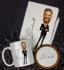 eJOYA Kişiye Özel Karikatür Tasarım Defter Kalem Kupa Ve Bardak Altlığı Hediye Seti 96313