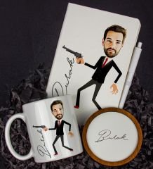 eJOYA Kişiye Özel Karikatür Tasarım Defter Kalem Kupa Ve Bardak Altlığı Hediye Seti 96315