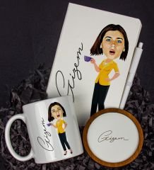 eJOYA Kişiye Özel Karikatür Tasarım Defter Kalem Kupa Ve Bardak Altlığı Hediye Seti 96321