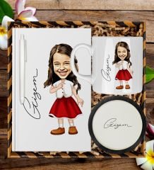 eJOYA Kişiye Özel Karikatür Tasarım Defter Kalem Kupa Ve Bardak Altlığı Hediye Seti 96331