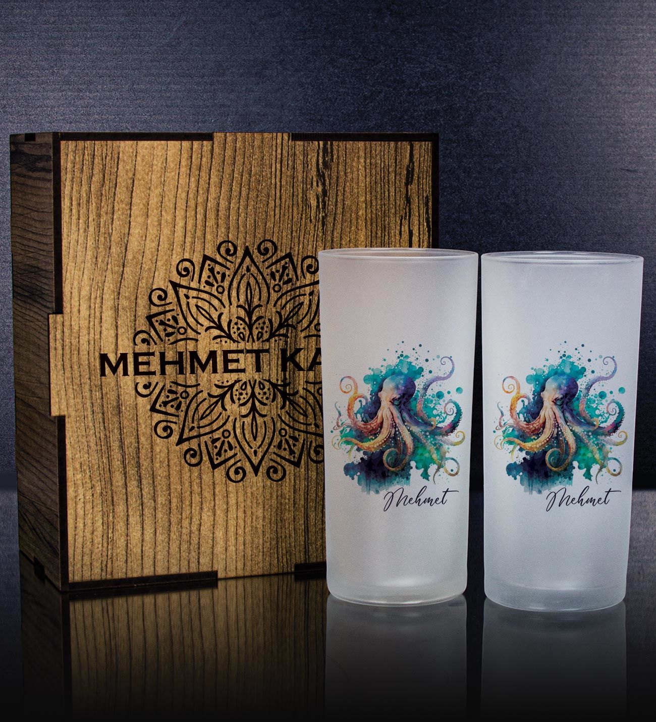 eJOYA Kişiye Özel Kutusunda Ahtapot Tasarım 2'li Rakı Bardağı Hediye Seti 111300
