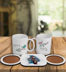 eJOYA Çiftlere Özel Tasarım Kupa Bardaklar Ve Ahşap Bardak Altlığı 101839