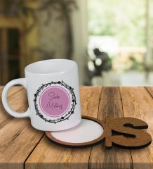 eJOYA Kişiye Özel Tasarım Kupa Bardak Ve Harfli Ahşap Bardak Altlığı 100159