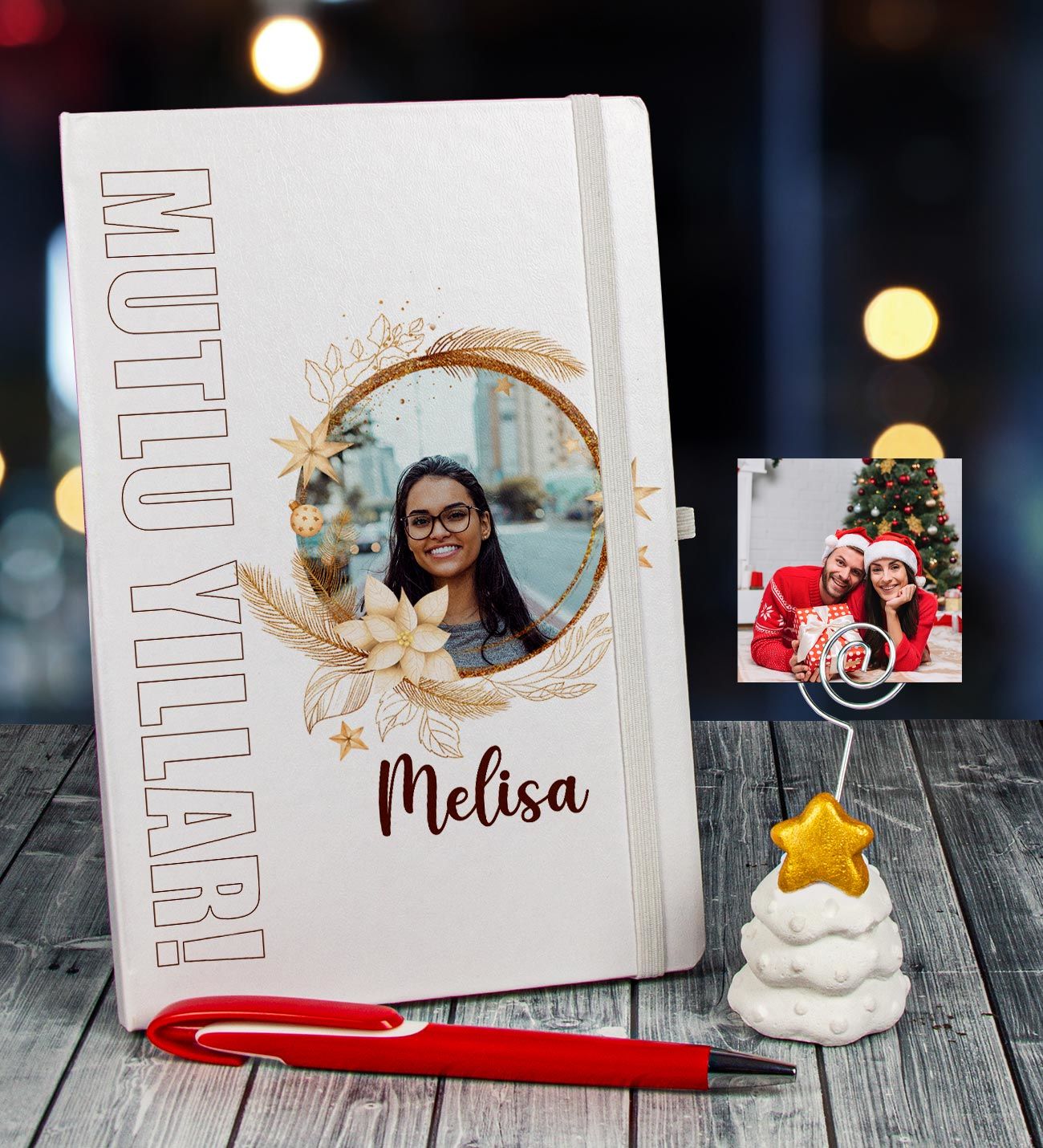 eJOYA Yeni Yıla Özel Defter Kalem Ve Fotoğraflı Çam Ağacı Notluk Hediye Seti 91094