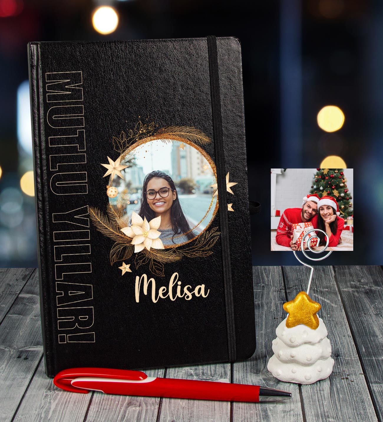 eJOYA Yeni Yıla Özel Defter Kalem Ve Fotoğraflı Çam Ağacı Notluk Hediye Seti 91095