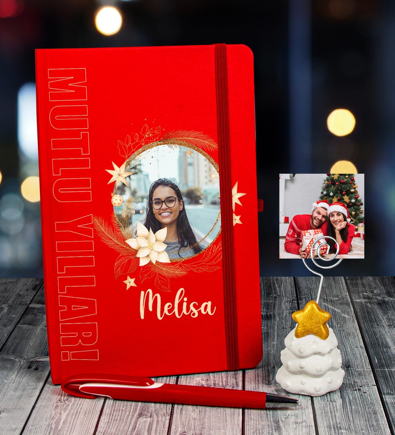 eJOYA Yeni Yıla Özel Defter Kalem Ve Fotoğraflı Çam Ağacı Notluk Hediye Seti 91096