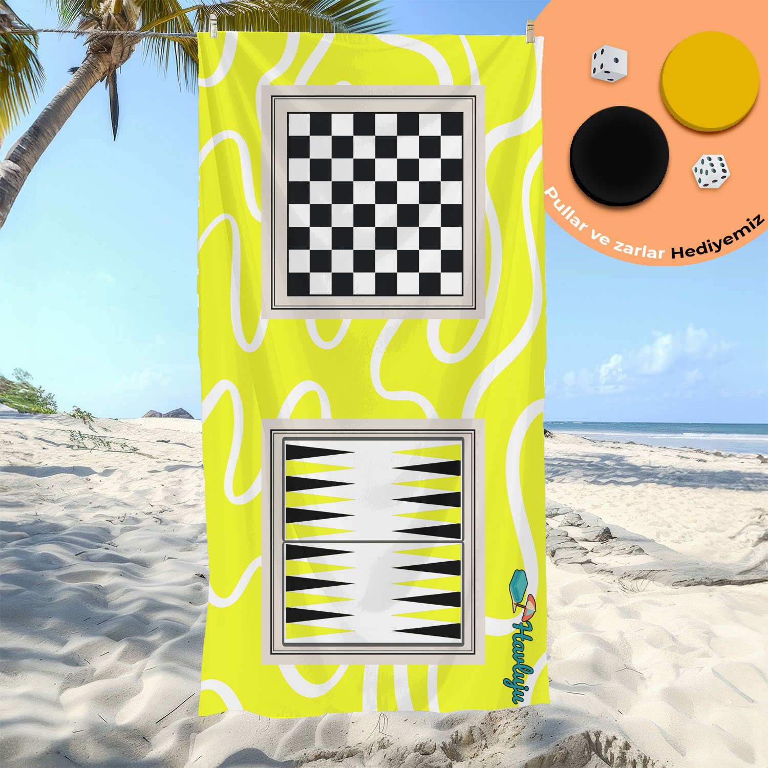 eJOYA Babalara Özel Tavla Tasarımlı Plaj ve Spor Havlusu 116607