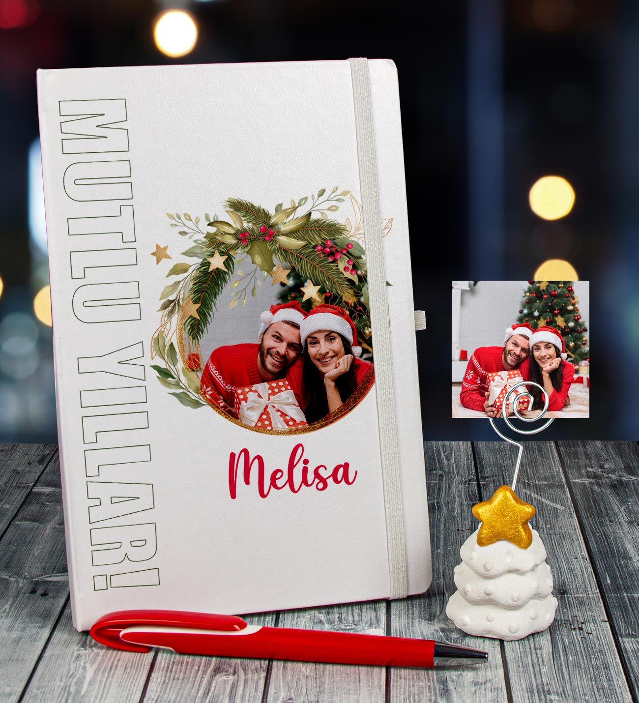 eJOYA Yeni Yıla Özel Defter Kalem Ve Fotoğraflı Çam Ağacı Notluk Hediye Seti 91098