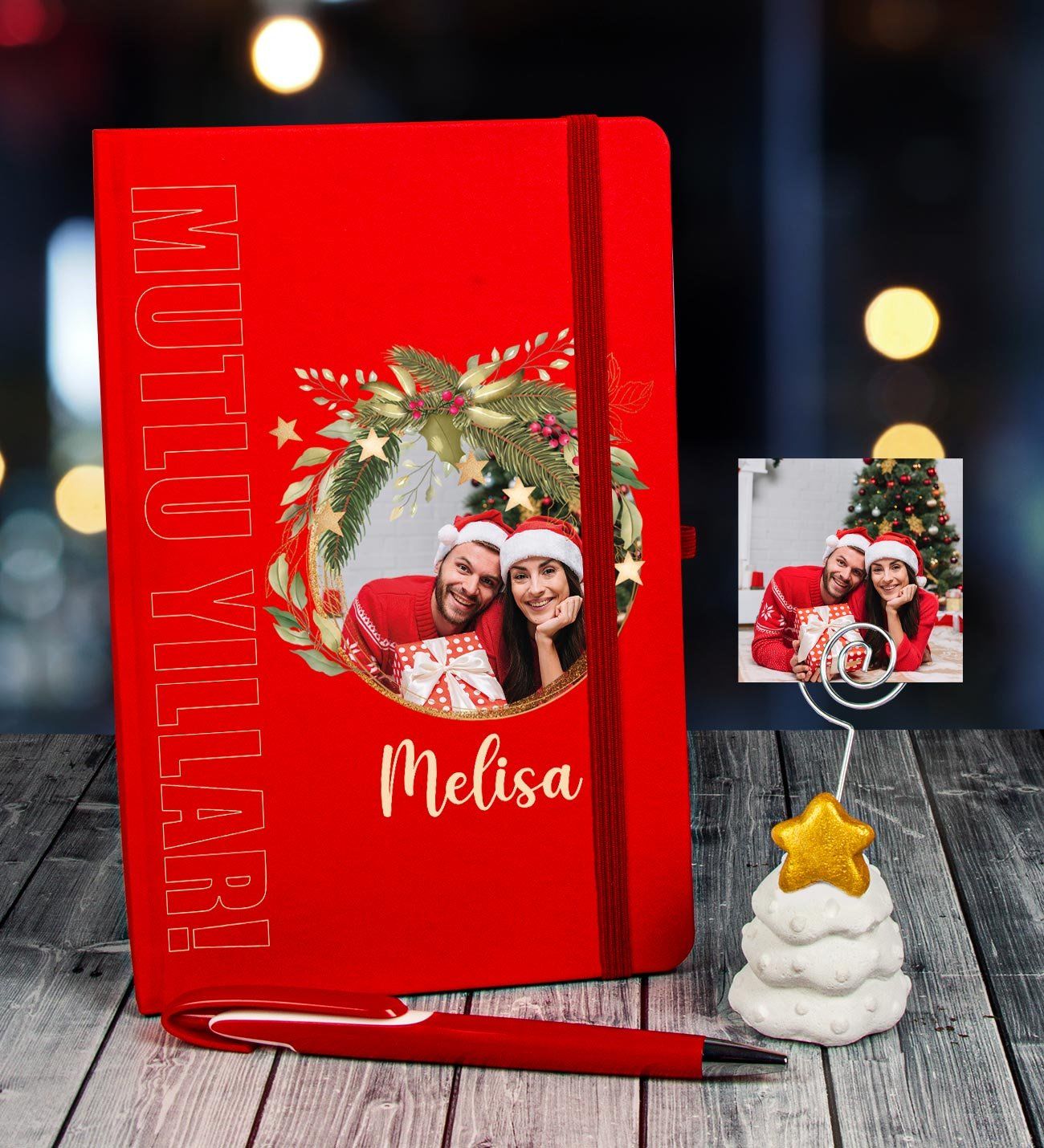 eJOYA Yeni Yıla Özel Defter Kalem Ve Fotoğraflı Çam Ağacı Notluk Hediye Seti 91099