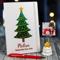 eJOYA Yeni Yıla Özel Defter Kalem Ve Fotoğraflı Çam Ağacı Notluk Hediye Seti 91102