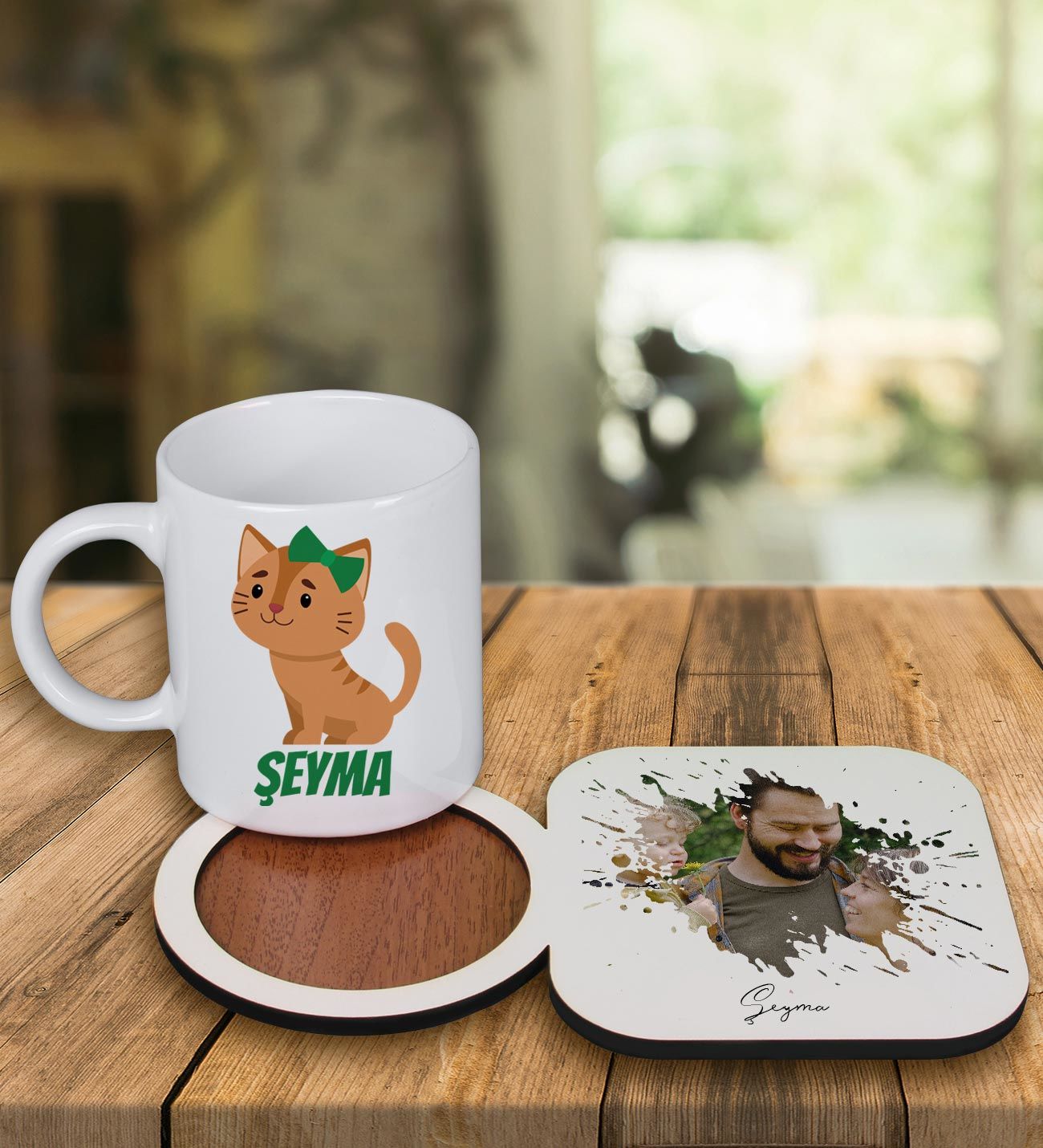 eJOYA Kişiye Özel Tasarım Kupa Bardak Ve Fotoğraflı Ahşap Bardak Altlığı 99198