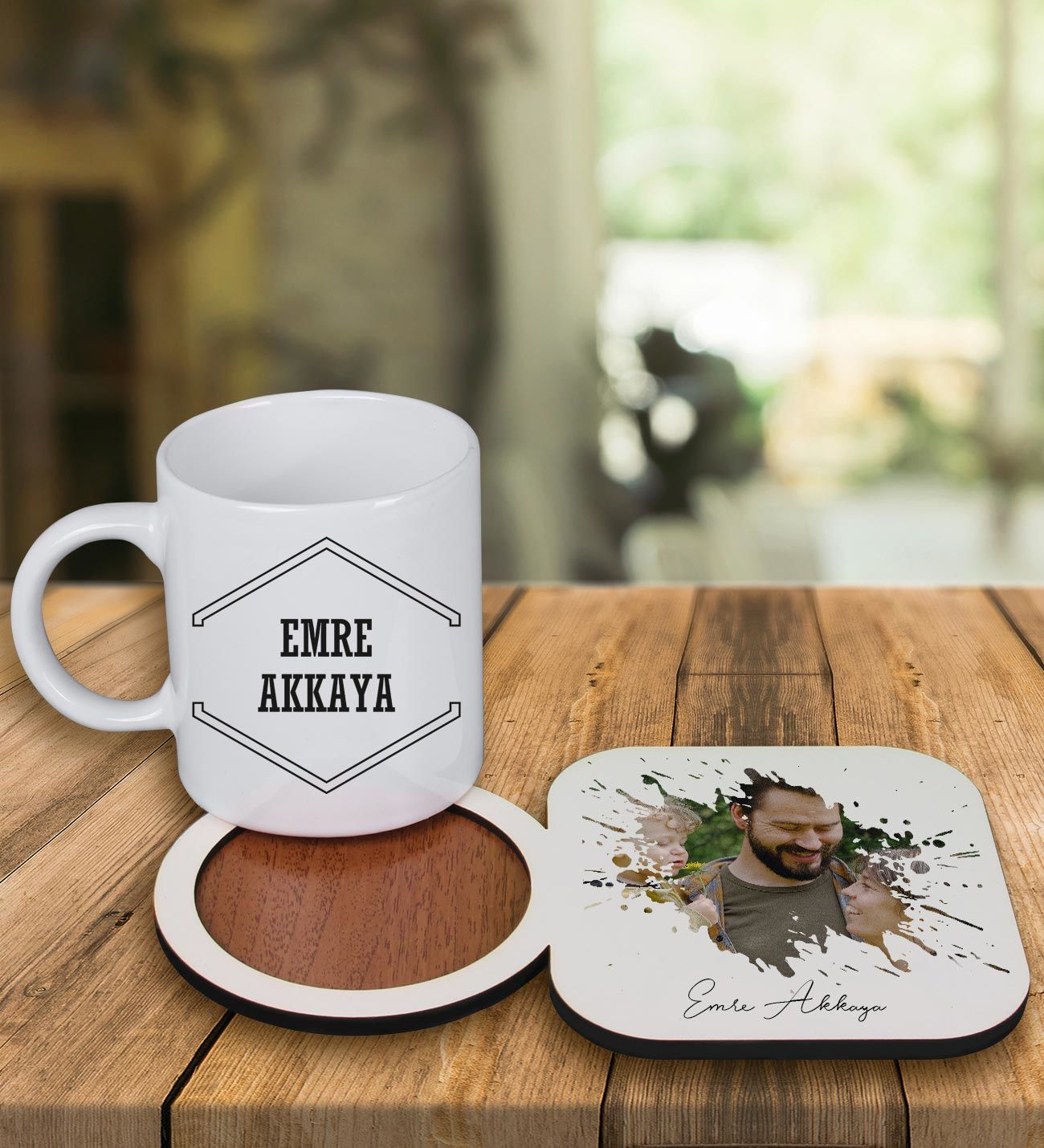 eJOYA Kişiye Özel Tasarım Kupa Bardak Ve Fotoğraflı Ahşap Bardak Altlığı 99214
