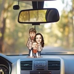 eJOYA Kişiye Özel Fotoğraflı Güzel Ailem Karikatür Araba Dikiz Ayna Süsü 114950